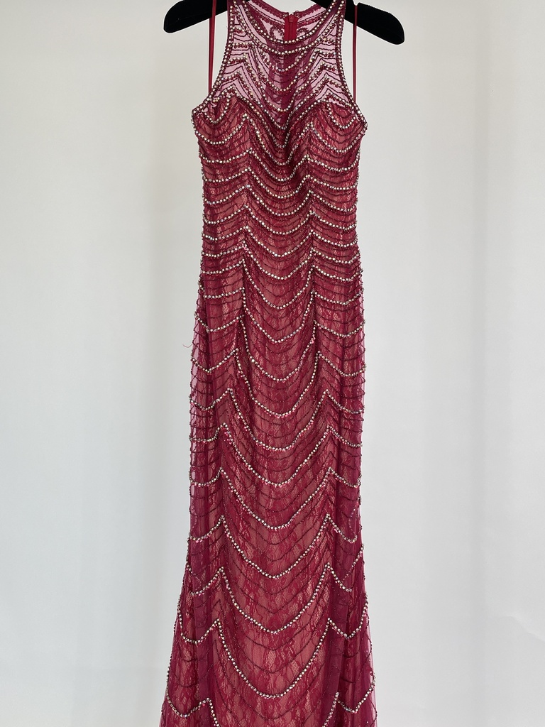 _Halterneck Beaded Dress in Red