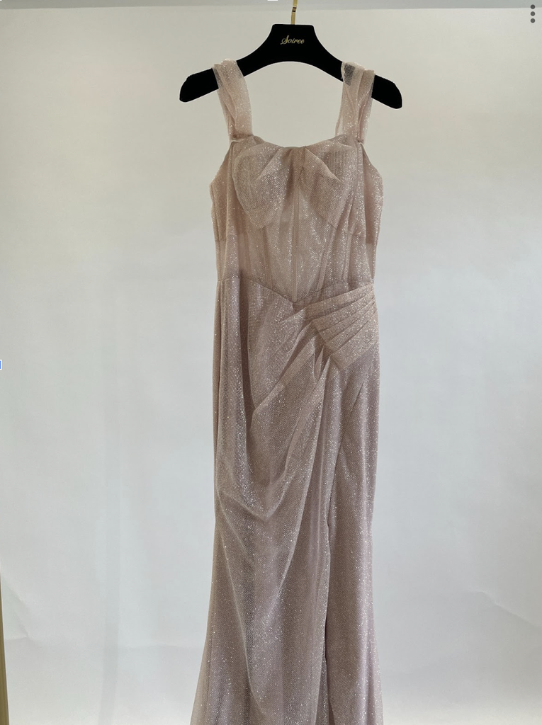 _Glitter Off Shoulder Corset Slit Dress in Pink