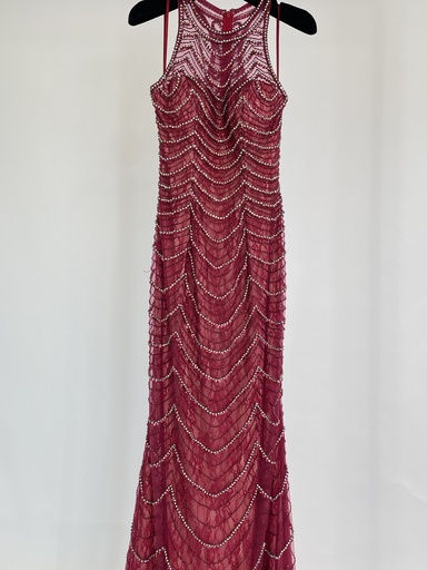_Halterneck Beaded Dress in Red