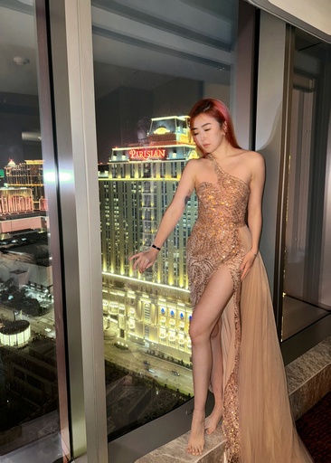 _Beaded Togo Slit Dress in Nude