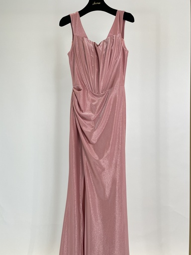 _Velvet Off Shoulder Slit Dress in Pink