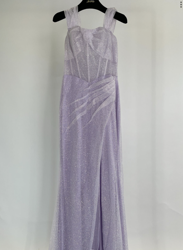 _Glitter Off Shoulder Corset Slit Dress in Lilac