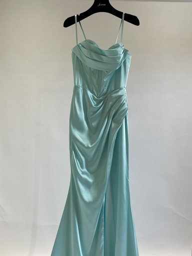 _Satin Strap Corset Slit Dress in Mint