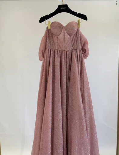 _Glitter Corset Gown with detachable sleeve in Pink