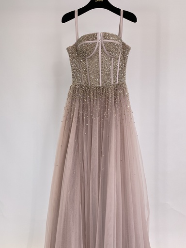 _Beaded Bustier Midi Dress in Pink