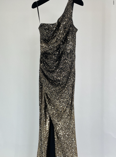 _Beaded Togo Slit Dress in Gold Black