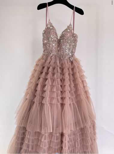 _Beaded Embroidery Strap layer Tulle Dress
