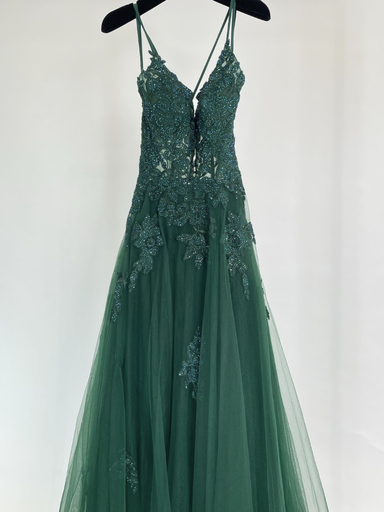_Beaded Embroidery V Neck Dress in Green