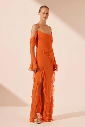 SHONA JOY LAYLA LONG SLEEVE RUFFLE MAXI DRESS